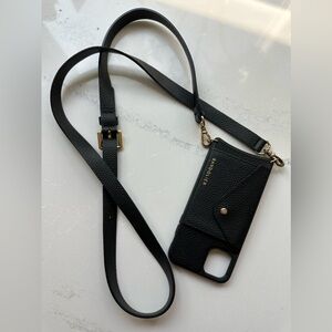 Hailey Side Slot Leather Crossbody Bandolier - Black/Gold - iPhone 11 Pro Max